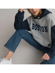 Cotton Mix Oversized Hoodie with Boston Uni Embroidery - 1