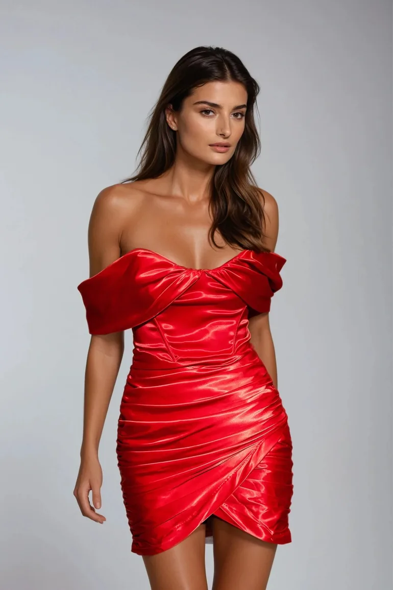 strapless open back dress Red Satin Strapless Boned Corset Style Bodycon Mini Dress