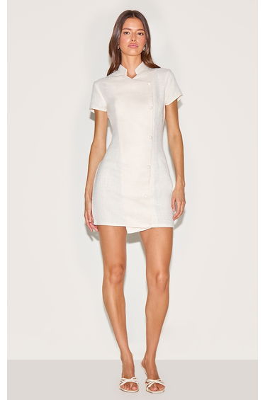 Butter Cream Boucle Button Detail Mini Dress