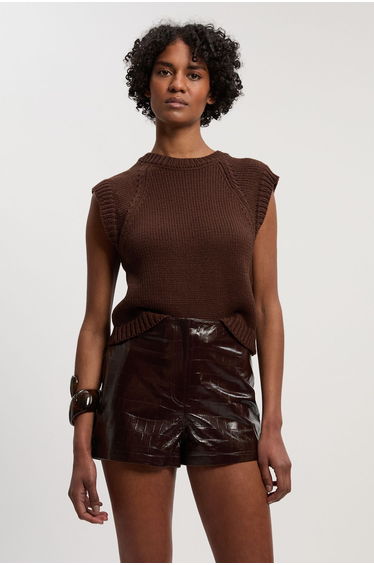 High Shine Croc Embossed Leather Mini Shorts