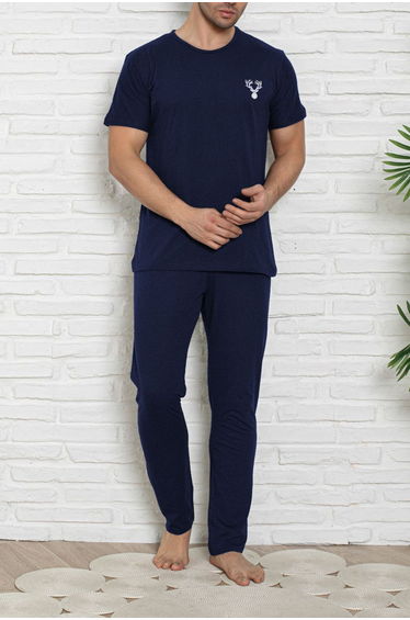 Navy Blue Regular Fit Knitted Pajama Set
