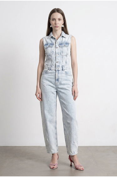 DILVIN Cotton Denim Straight-Leg Overalls Jumpsuit