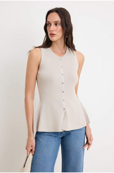 Stone Special Summer Yarn Peplum Detailed Blouse