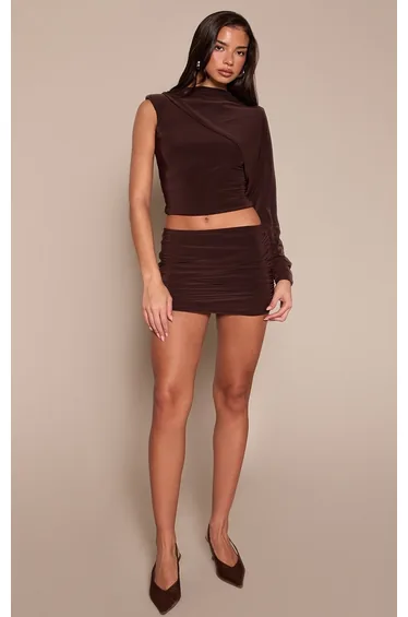 تنورة قصيرة مزمومة - بني