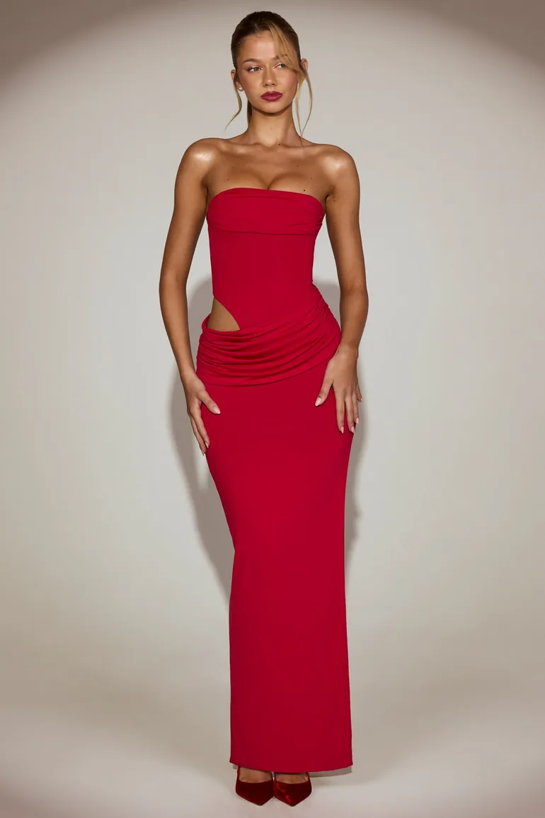 cut out bandeau dress Women's White Linen Look Bandeau Cut Out Bust Detail Maxi Dress