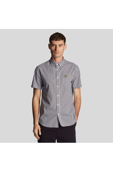Men's Lyle And Scott Short Sleeve Slim Fit Gingham Shirt in Blue