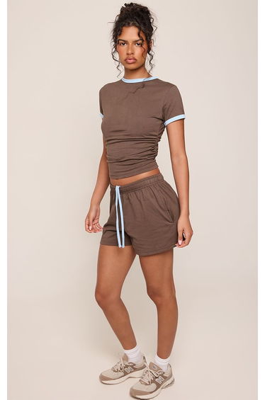 Chocolate Cotton Contrast Short Sleeve Top product thumbnail 4
