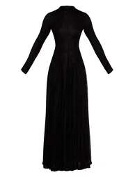 Black Lace Boat Neck Long Sleeve Godet Maxi Dress - 4