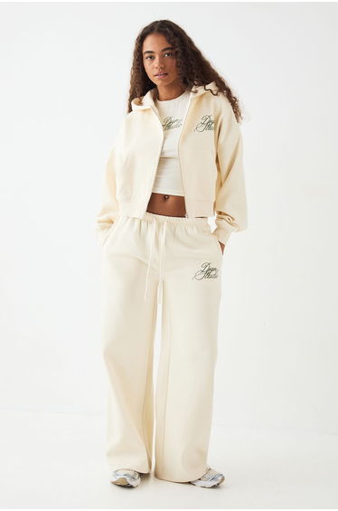 DSGN Studio Script Boxy Zip Through Hoodie - cream