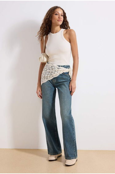 Blue High Waist Wide Leg Jeans