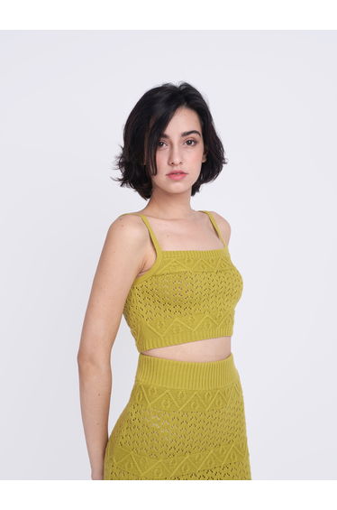 Glamorous Care Olive Green Cropped Knitted Top