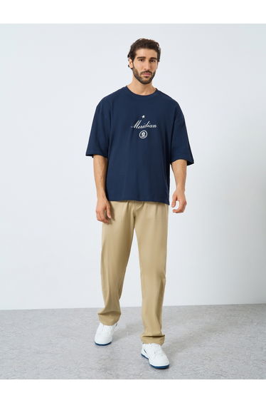 Waffle Textured City Text Print Oversized T-Shirt