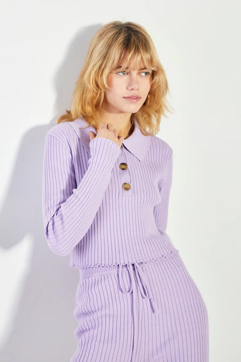 Glamorous Lilac Marl Button Front Jumper - 1