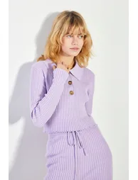 Glamorous Lilac Marl Button Front Jumper - 1