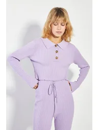 Glamorous Lilac Marl Button Front Jumper - 2