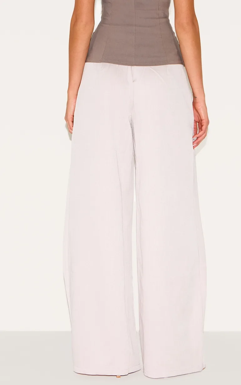 Stone Woven Pleat Detail Wide Leg Tailored Trousers - 2
