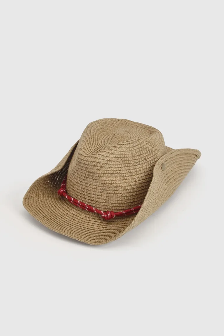 Rope Detail Straw Cowboy Hat - tan - 1