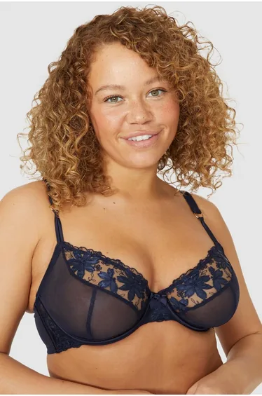 Gorgeous DD+ Applique Embroidery Plunge Bra