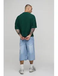 Boxy Fit Diamond Stitch Knitted T-Shirt - forest - 1