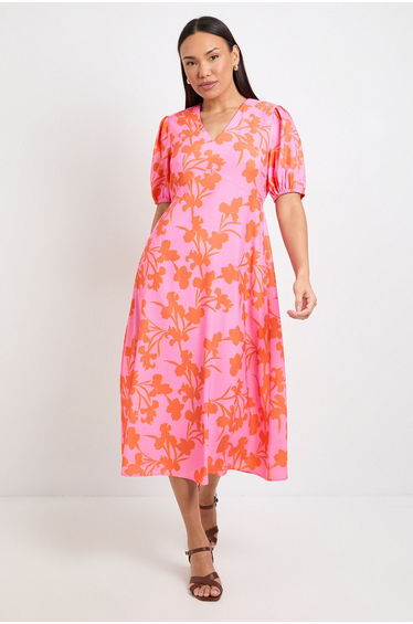 Floral Ruched Midi Dress