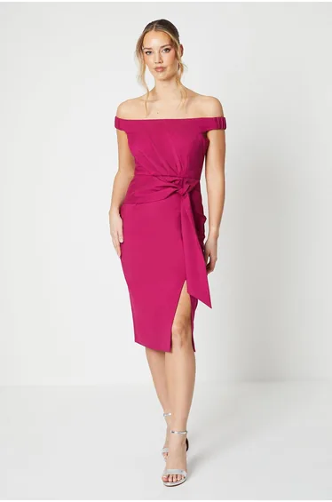 Bardot Twist Front Stretch Midi Dress