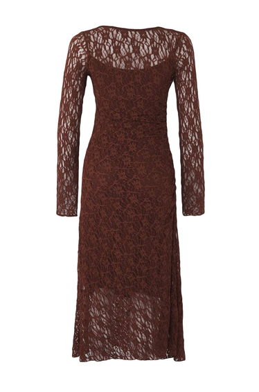 Teen Brown Lace Bodycon Midi Backless Lined Stretchy Knit Dress