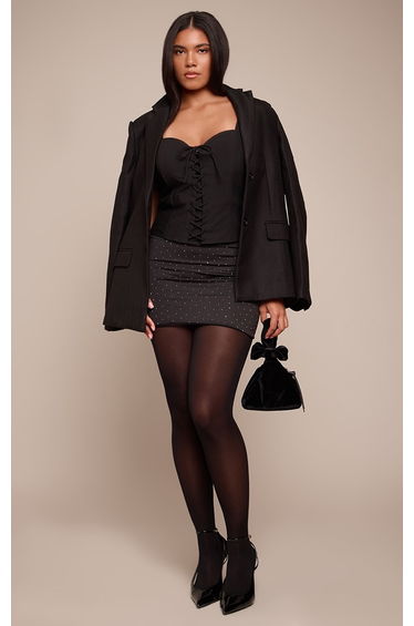 Shape Black Woven Sweetheart Lace Tie Detail Corset