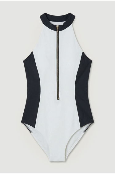 Racer Back Swimsuit With Gold Zip