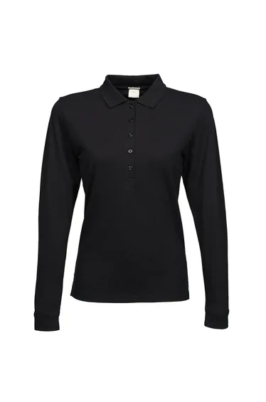 Tee Jays Womens/Ladies Luxury Stretch Long Sleeve Polo Shirt - Black
