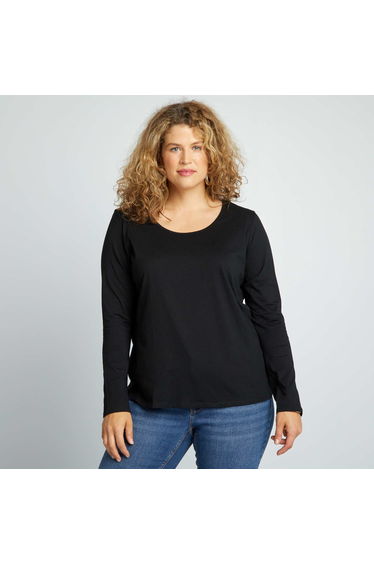 Plain long-sleeved jersey T-shirt black