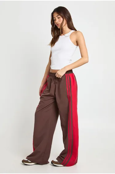Nylon Mid Rise Side Stripe Track Pants - chocolate