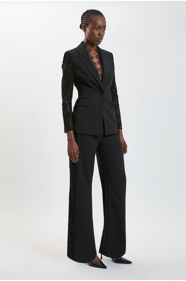Compact Stretch Lace Mix Tailored Wide Leg Trouser