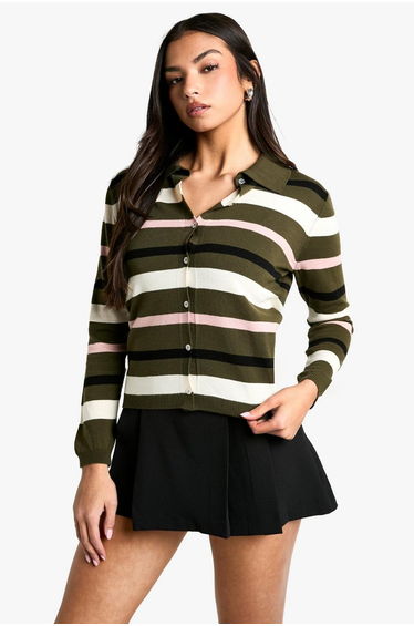 Thin Stripe Rib Knitted Jumper - khaki
