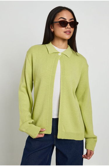 Knitted Collared Cardigan - sage