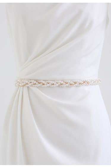 Pearl Beading Metal Chain Belt