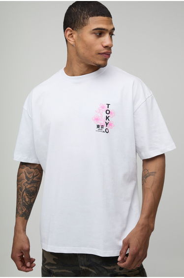 White Oversized Tokyo Floral Print T-Shirt - white