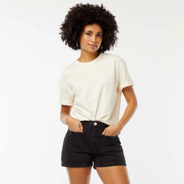 High-waisted denim shorts with 4 patch pockets GREY