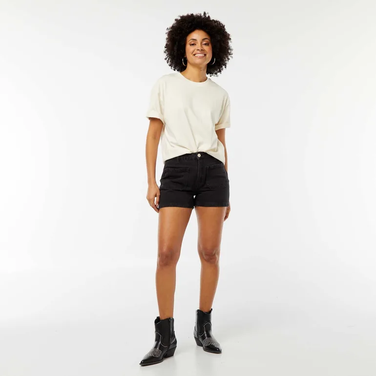 High-waisted denim shorts with 4 patch pockets GREY - 1