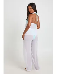Ruffle Detail Halter Neck Tie Front Beach Top - white - 1