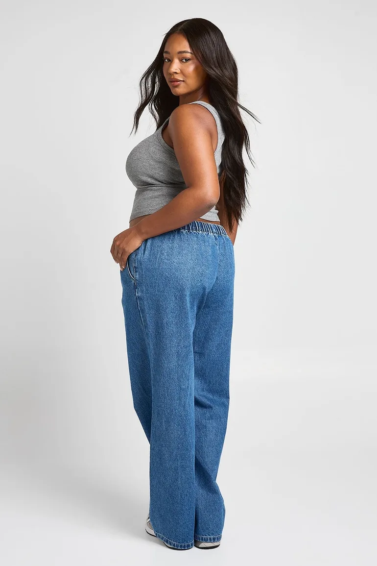 Plus Elasticated Waist Denim Wide Leg Jean - indigo - 1