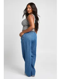 Plus Elasticated Waist Denim Wide Leg Jean - indigo - 1