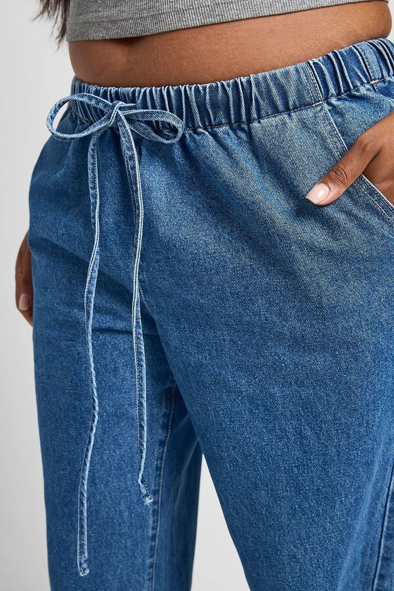 Plus Elasticated Waist Denim Wide Leg Jean - indigo - 3