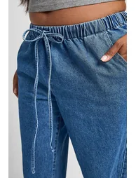 Plus Elasticated Waist Denim Wide Leg Jean - indigo - 3
