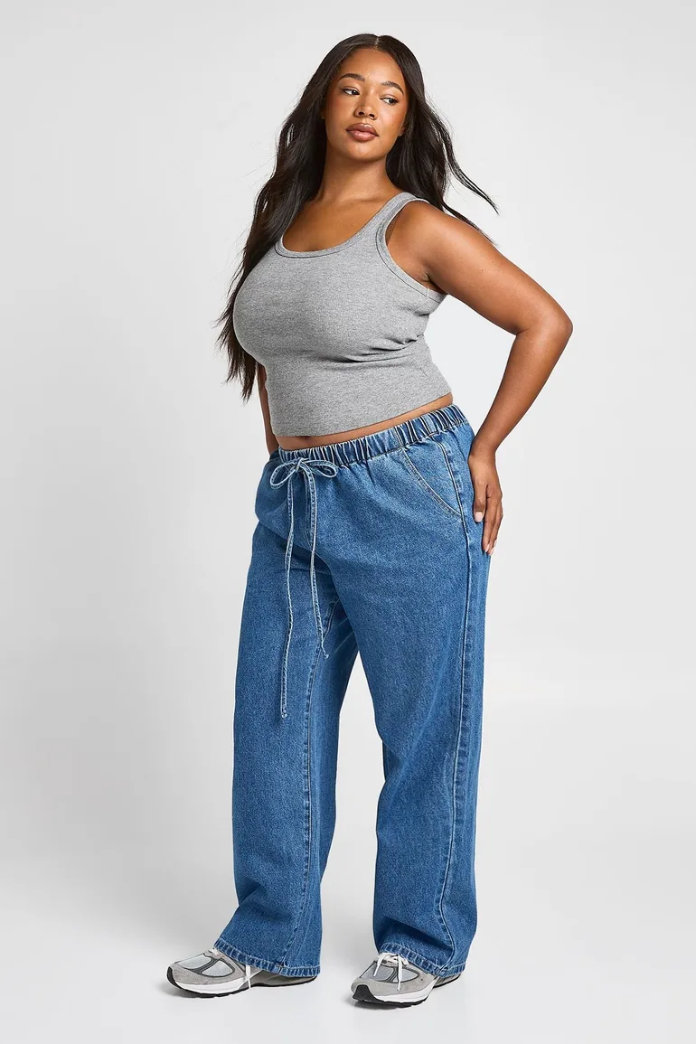 Plus Elasticated Waist Denim Wide Leg Jean - indigo - 2