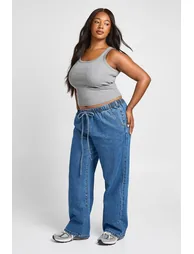 Plus Elasticated Waist Denim Wide Leg Jean - indigo - 2