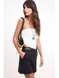 Black Belted Linen Look Short Shorts & Bermuda - 1