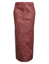 Cherry Red Washed Faux Leather Maxi Skirt - 4