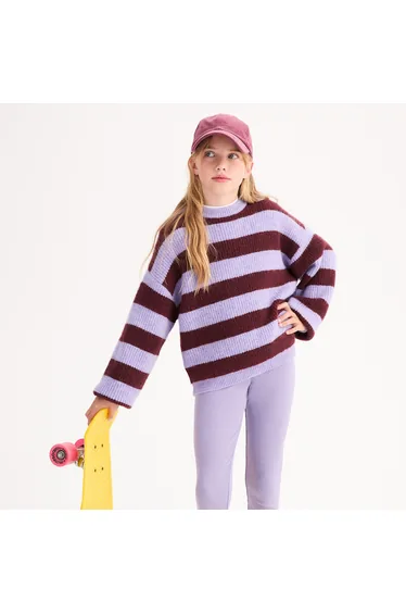 Striped Chunky Knit Jumper/Sweater with Crew Neck