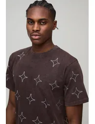 Boxy Washed All Over Rhinestone T-Shirt - chocolate - 2
