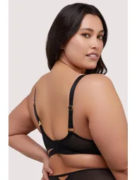 Tabitha Black Wet-Look Lace Plunge Bra - 6